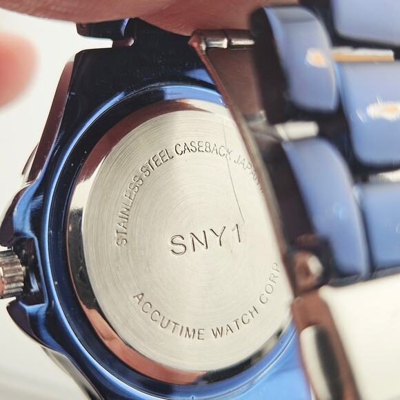 Scoop Women's Rhinestone Dial Boyfriend Watch Blue Metallic Bold Maximalist SNY1 - Picture 6 of 7